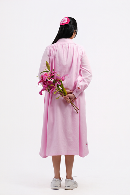 Pressed Rose Pure Mulmul Dress (Pink)