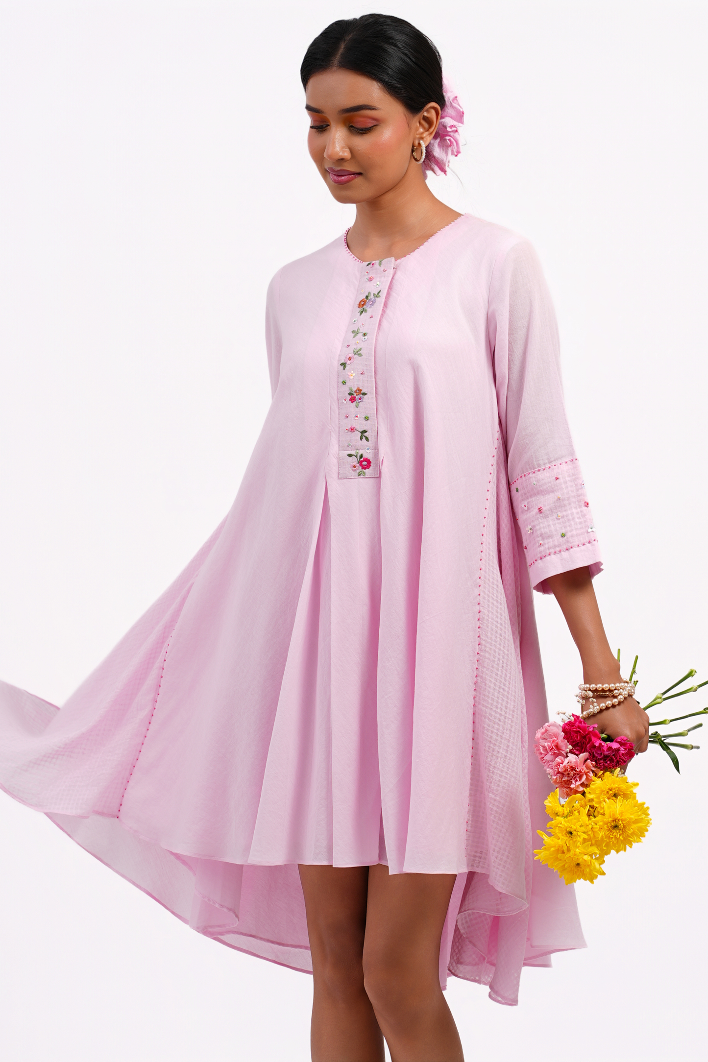 Forget Me Not Pure Mulmul Dress (Pink)