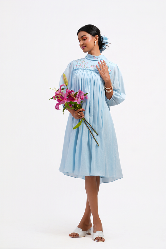 Buttercup Pure Mulmul Dress (Blue)