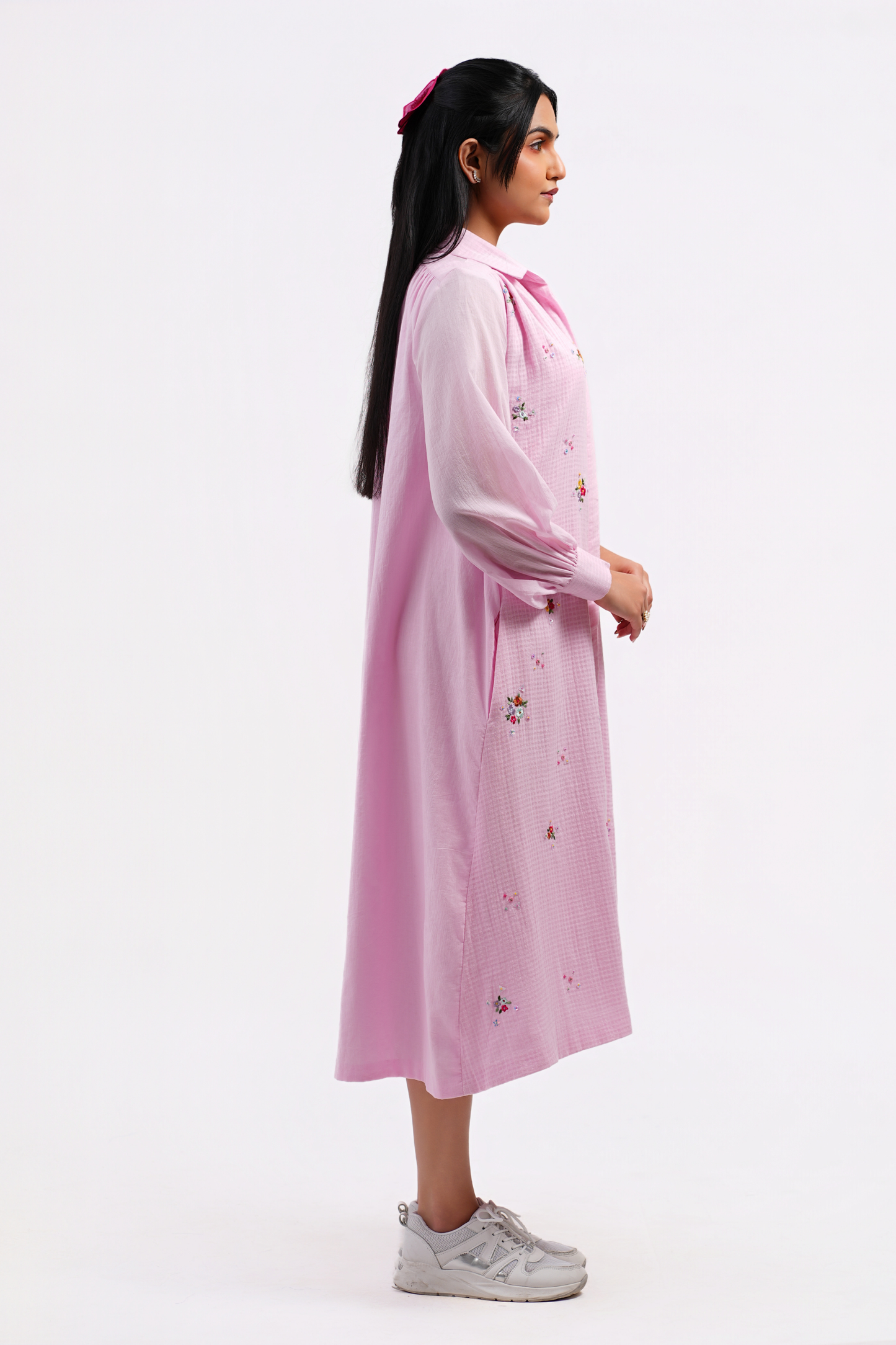 Pressed Rose Pure Mulmul Dress (Pink)