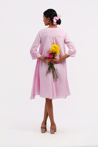 Forget Me Not Pure Mulmul Dress (Pink)