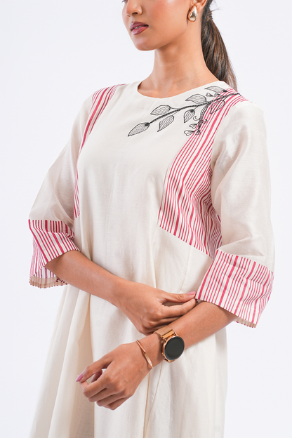 Margin Handloom Chanderi Dress (Ivory)