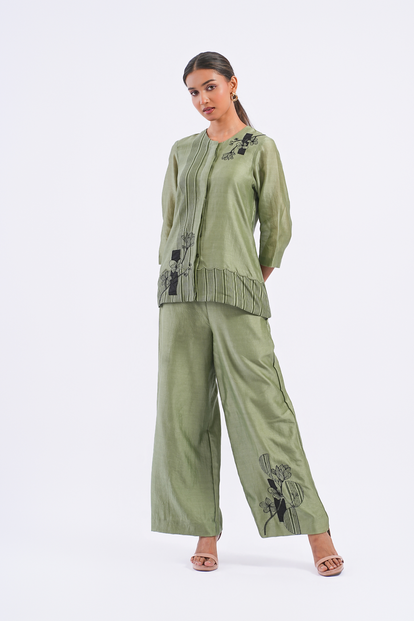 Quote Handloom Chanderi Top (Sage)