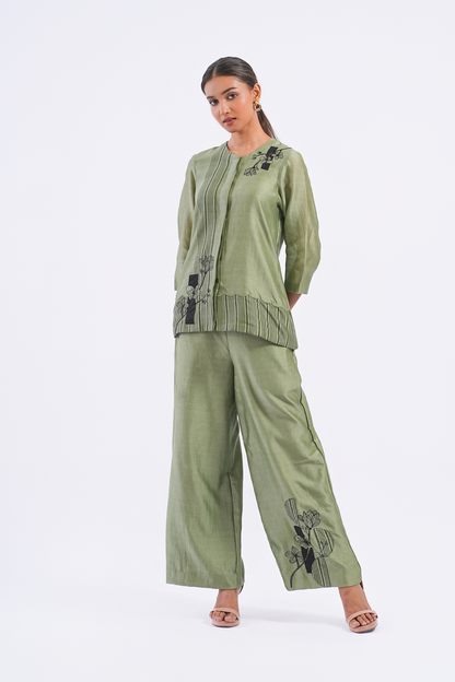 Quote Handloom Chanderi Top (Sage)