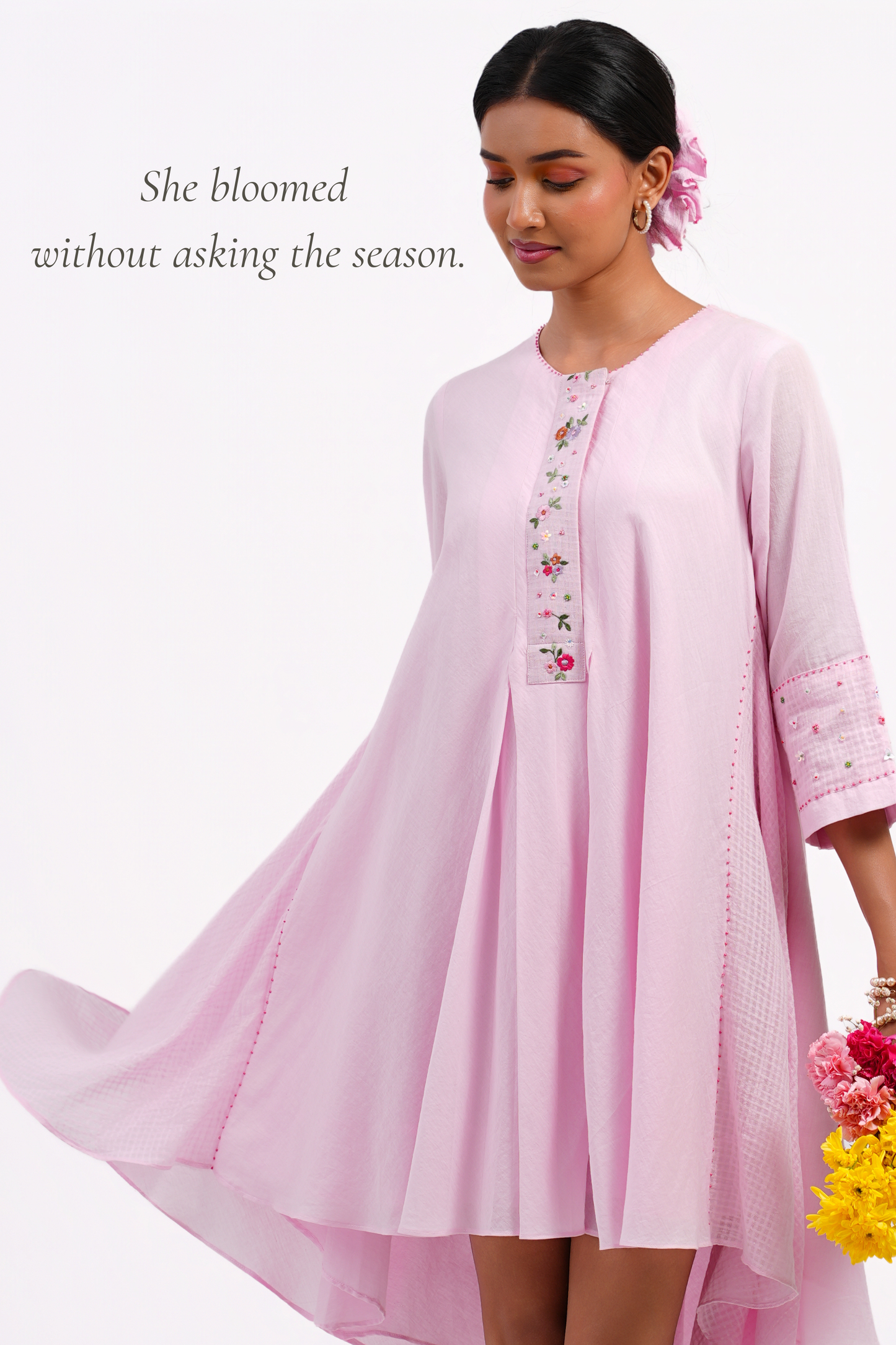 Forget Me Not Pure Mulmul Dress (Pink)