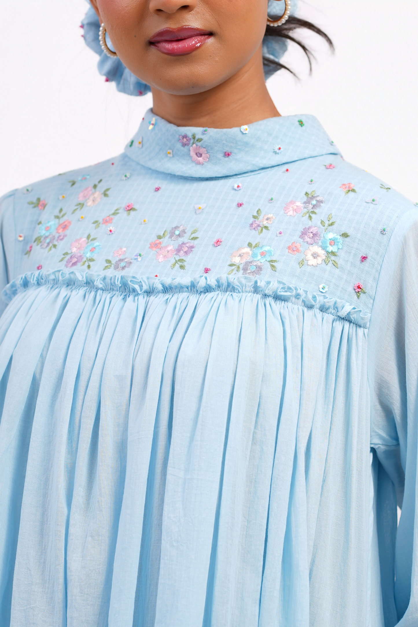 Buttercup Pure Mulmul Dress (Blue)