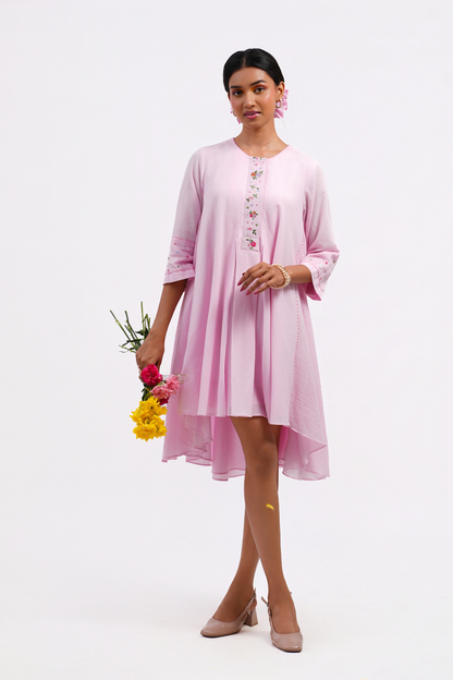 Forget Me Not Pure Mulmul Dress (Pink)