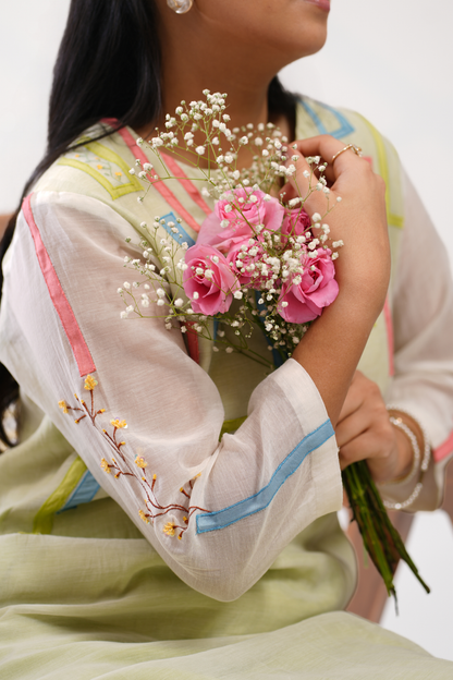 Lime Sketch Mul Chanderi Kurta