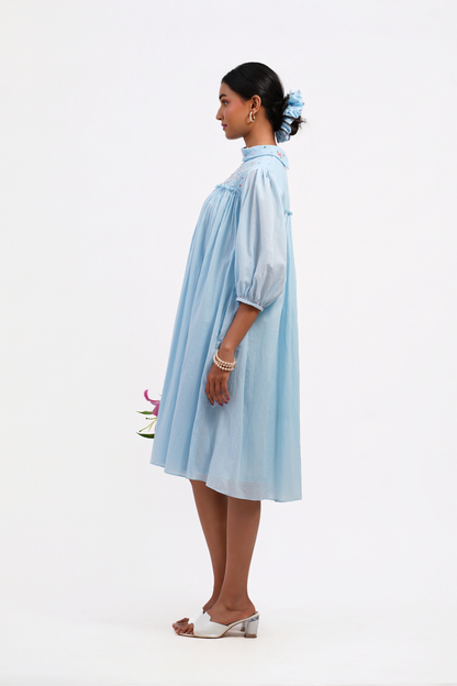 Buttercup Pure Mulmul Dress (Blue)