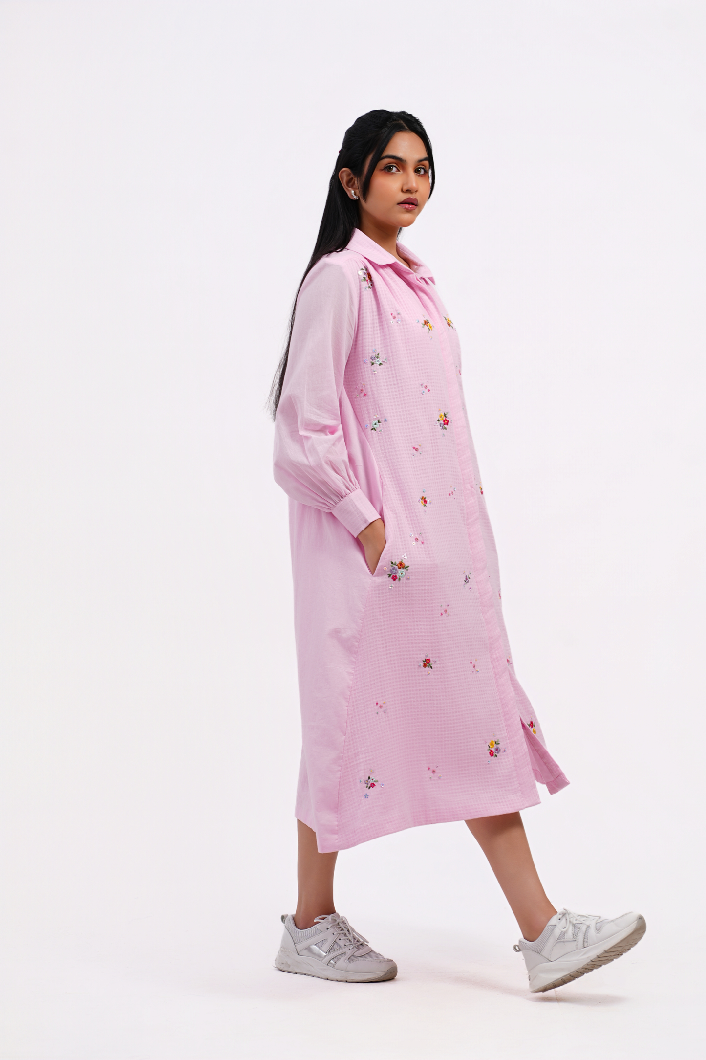 Pressed Rose Pure Mulmul Dress (Pink)