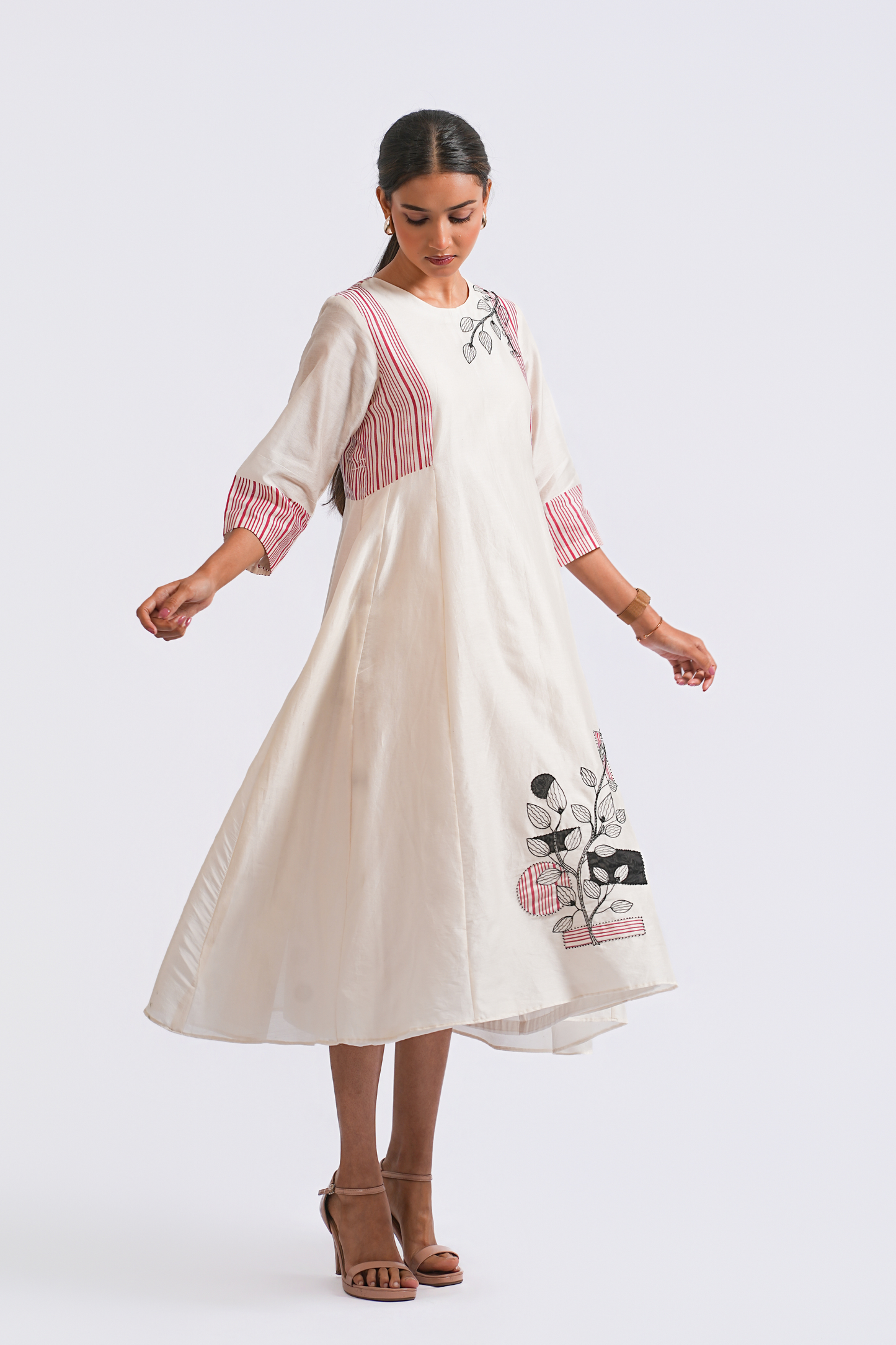 Margin Handloom Chanderi Dress (Ivory)