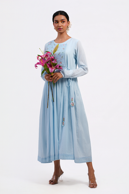 Snowdrop Pure Mulmul Dress (Blue)