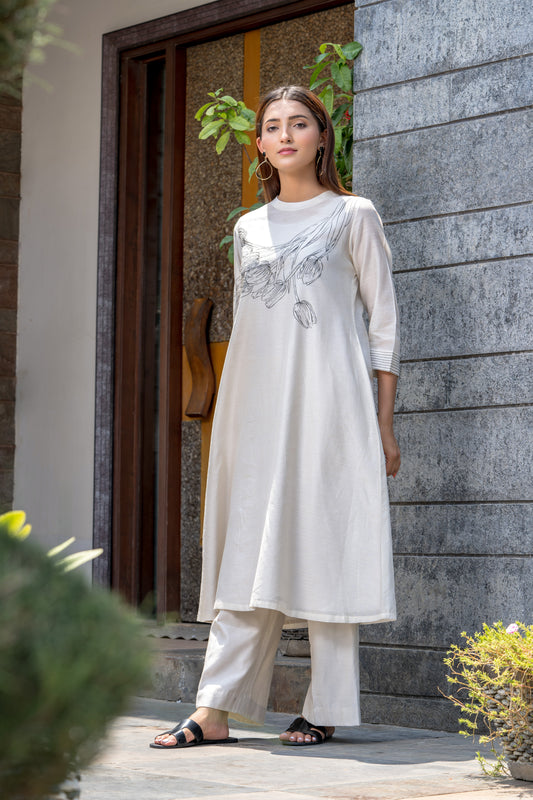 Black Tulips Pure Chanderi Kurta