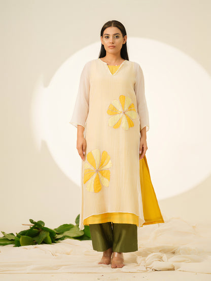 Yellow Bloom Pure Chanderi Kurta