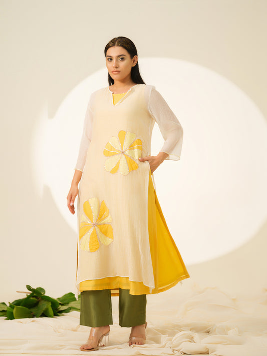 Yellow Bloom Pure Chanderi Kurta