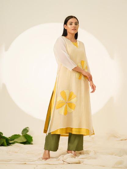 Yellow Bloom Pure Chanderi Kurta