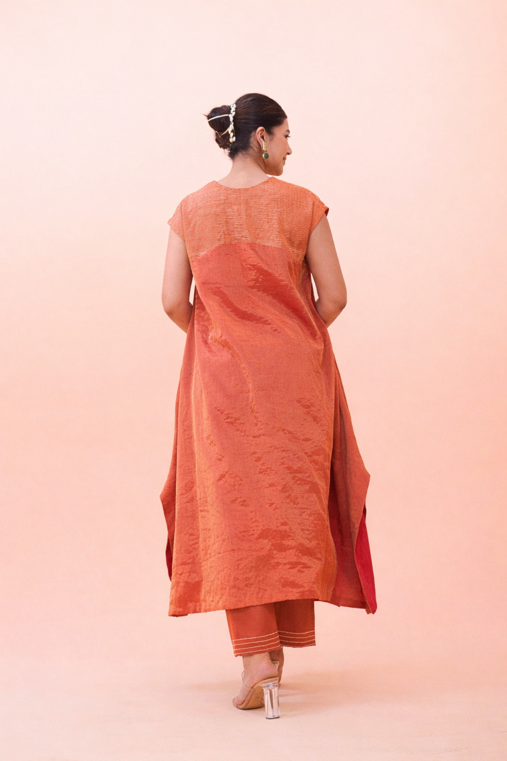 Rust Glow Tissue Maheshwari Kurta (Curve-friendly)
