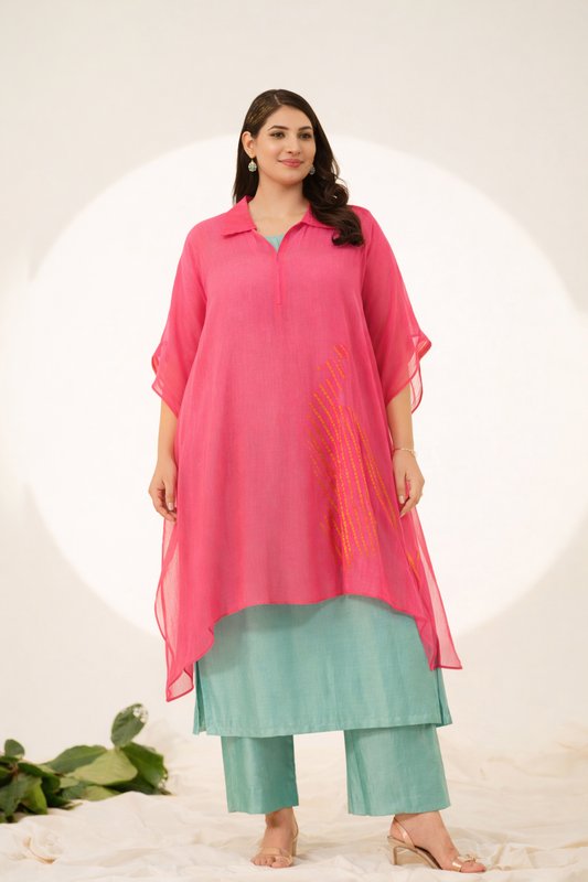 Pink Ivy Pure Chanderi Kurta (Curve-friendly)