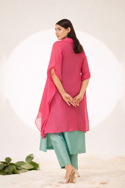 Pink Ivy Pure Chanderi Kurta (Curve-friendly)
