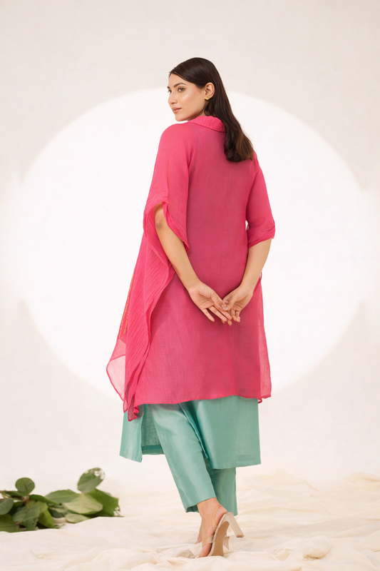 Pink Ivy Pure Chanderi Kurta (Curve-friendly)