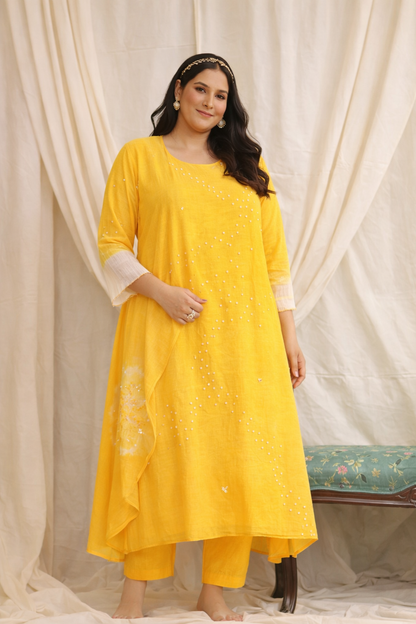 Haiku Mul Chanderi Dress and Cape Set (Curve-friendly)