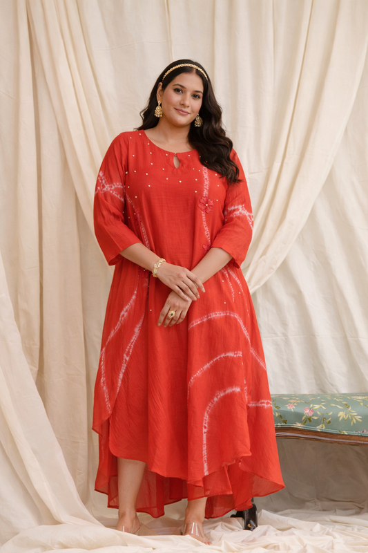Lyrical Mul Chanderi Dress (Curve-friendly)