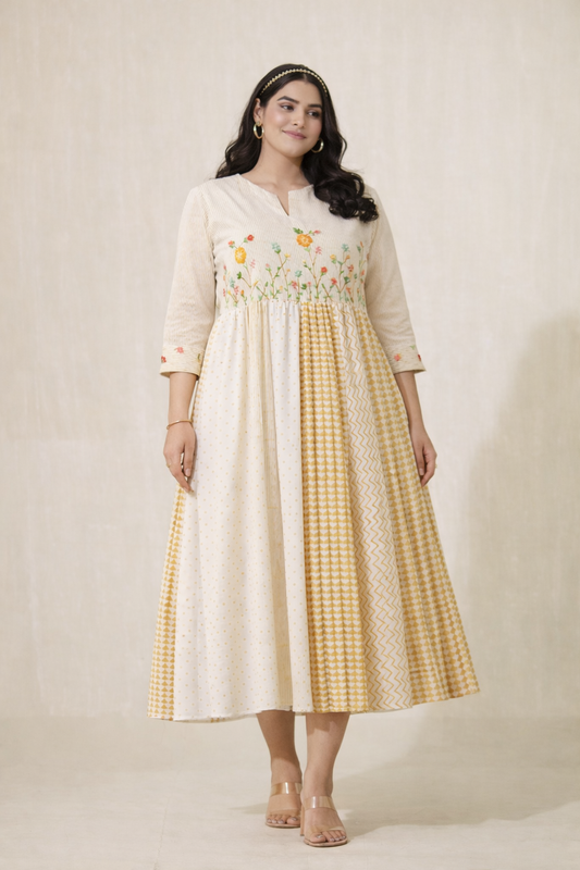 Wheat Fields Pure Cotton Dress (Curve-friendly)