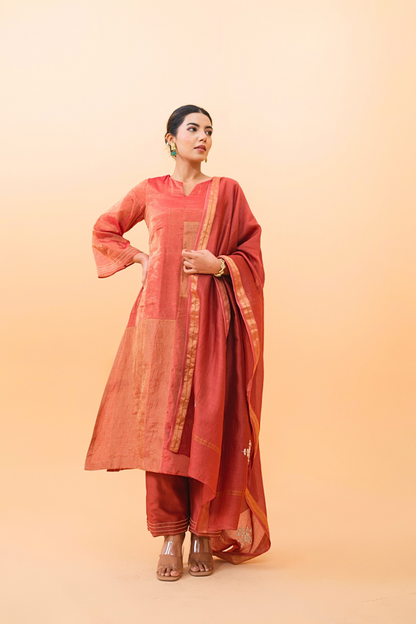 Autumn Glow Tissue Maheshwari Kurta