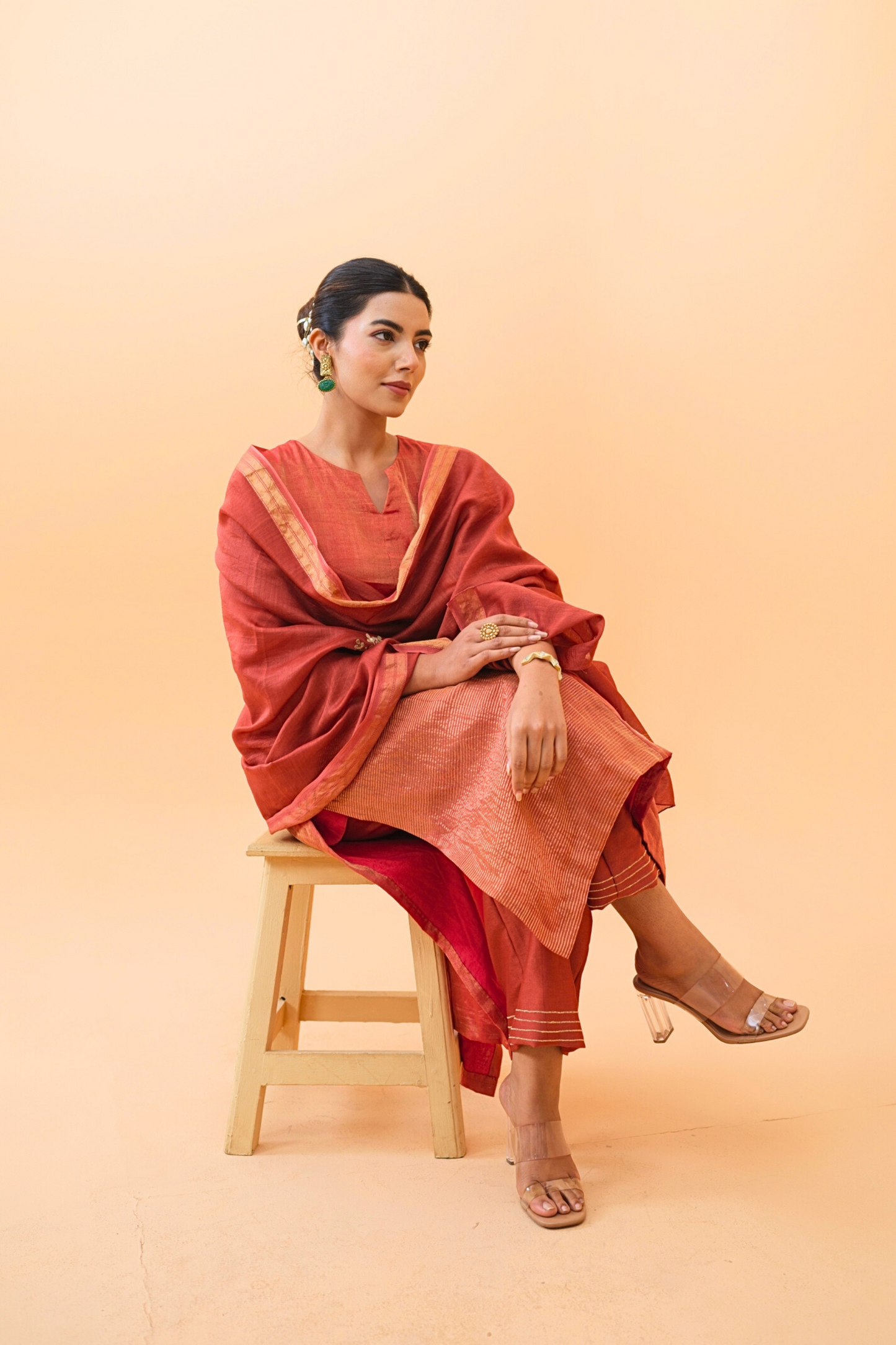 Rust Chanderi Dupatta