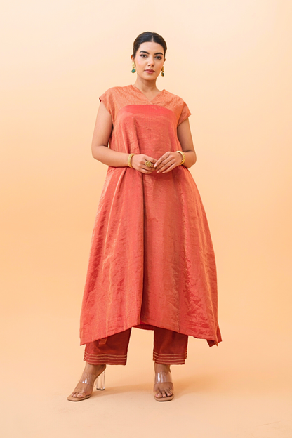 Rust Glow Tissue Maheshwari Kurta