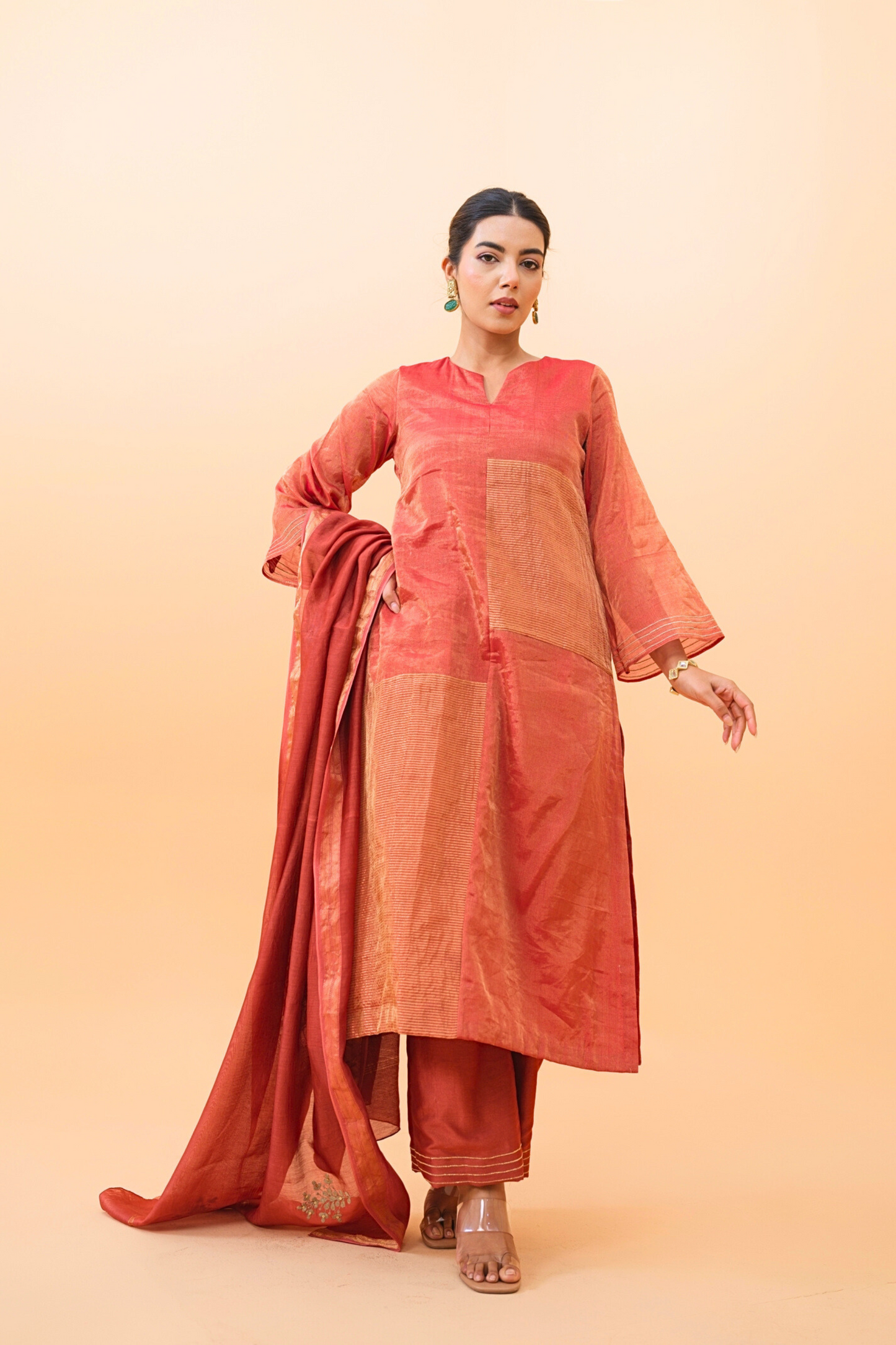 Autumn Glow Tissue Maheshwari Kurta