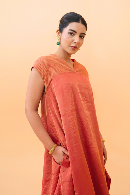 Rust Glow Tissue Maheshwari Kurta