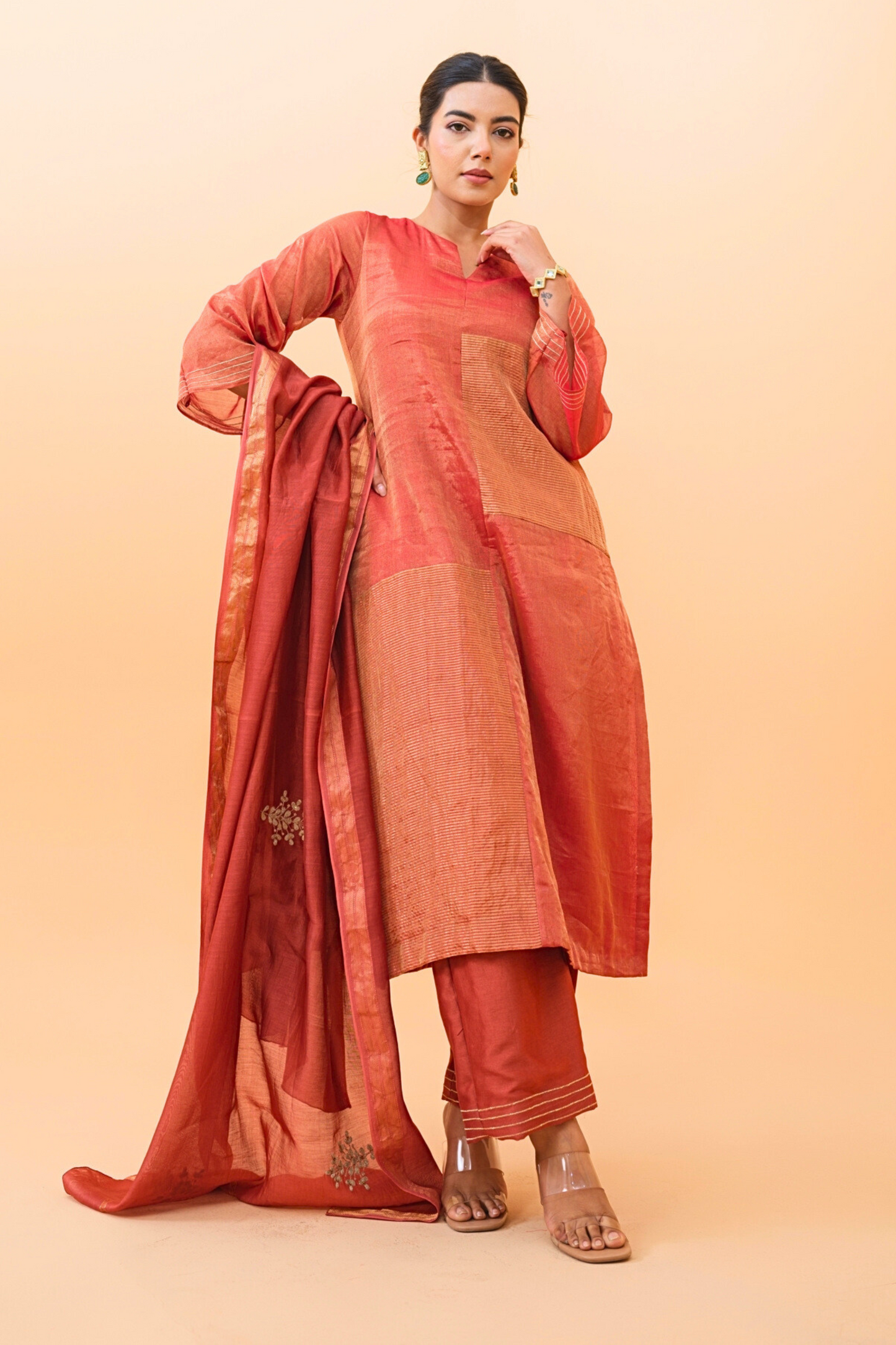 Autumn Glow Tissue Maheshwari Kurta