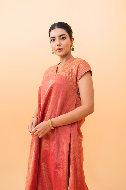 Rust Glow Tissue Maheshwari Kurta