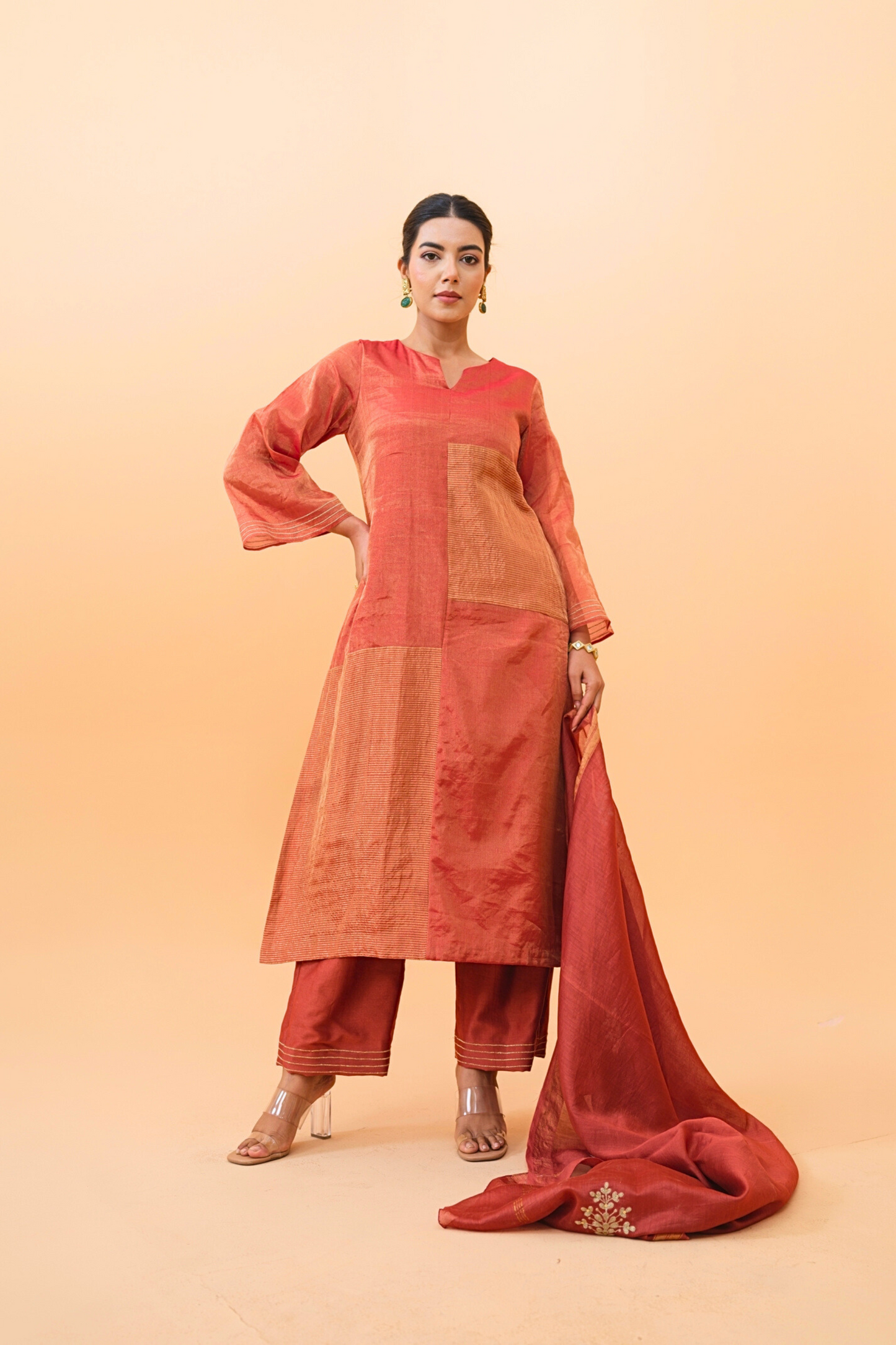Autumn Glow Tissue Maheshwari Kurta