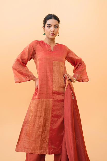 Autumn Glow Tissue Maheshwari Kurta