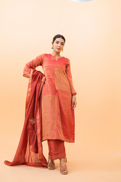 Autumn Glow Tissue Maheshwari Kurta